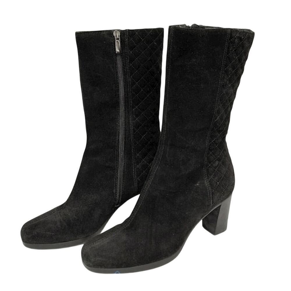 Aquatalia Tangle Quilted Suede Mid-Calf Boots Black Size 6.5 Made in Italy